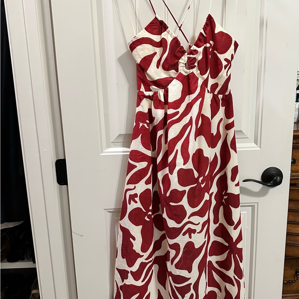Red and White Floral Dress